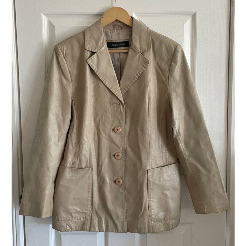 Vintage Leather Sound Genuine Leather Blazer Jacket Neutral Beige/Stone